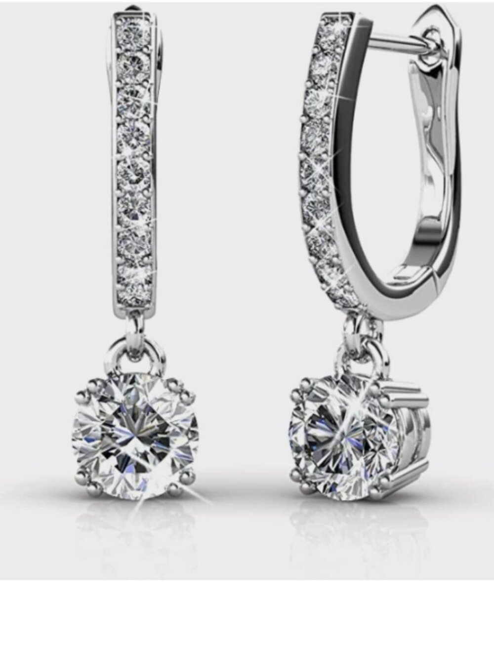 NEW IN BOX Cate & Chloe McKenzie 18k White Gold Dangling Earrings with Crystals